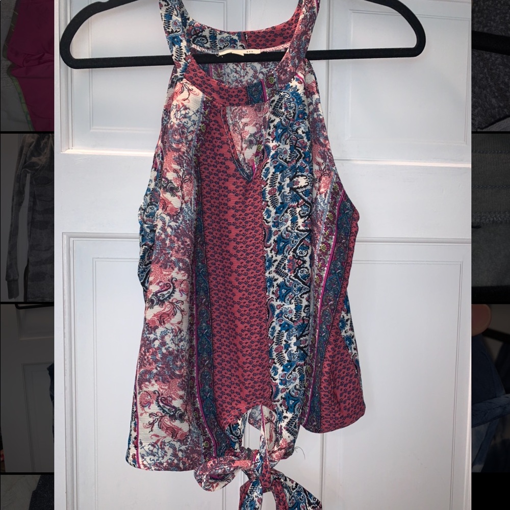 Printed tie front tank top